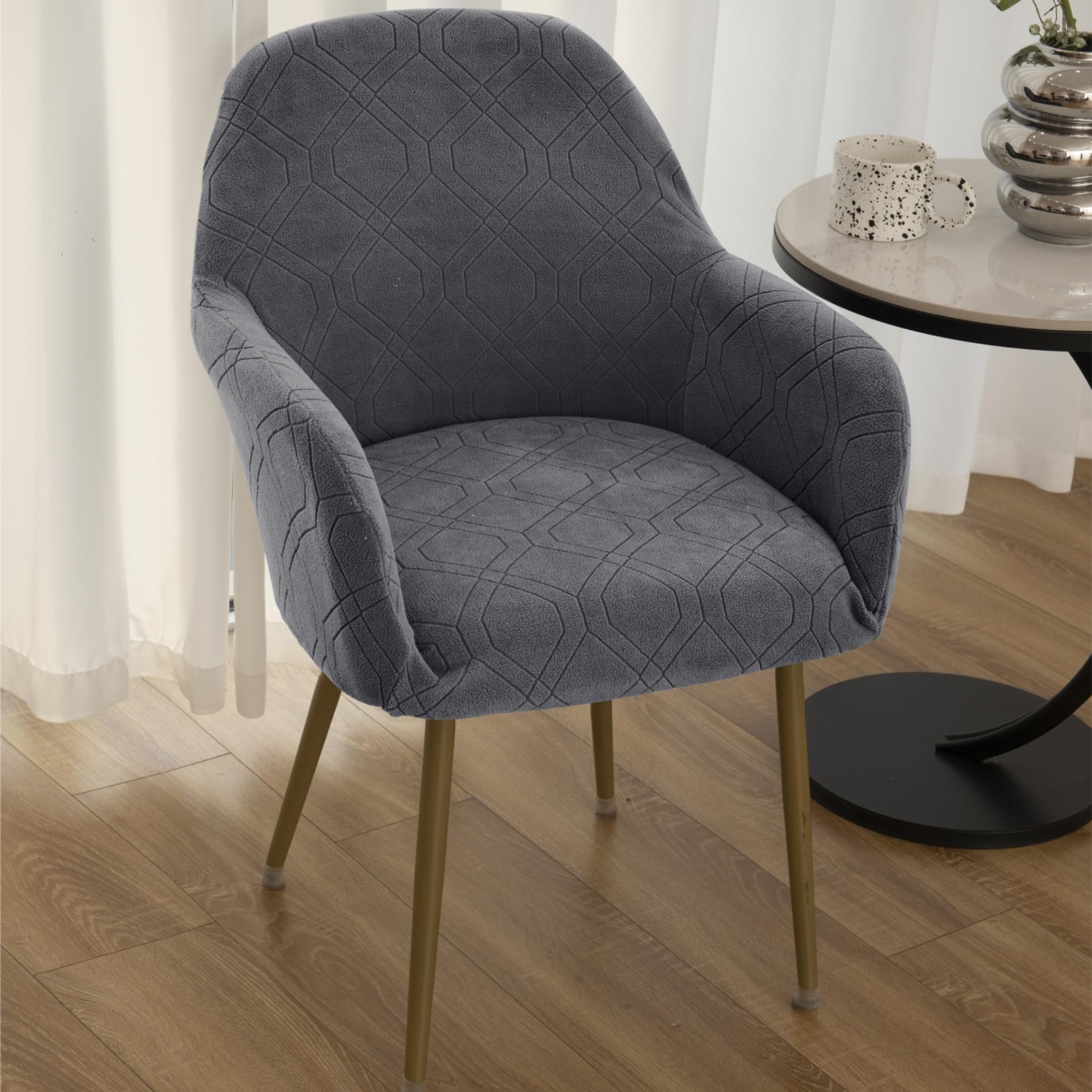 Stuhlhussen mit Armlehne, Jacquard Stretch Stuhlbezug Universal, Schonbezug für Esszimmerstühle, Polsterstühle, Küche, Büro, Hochzeit & Restaurant (Dunkelgrau,2 Stück)