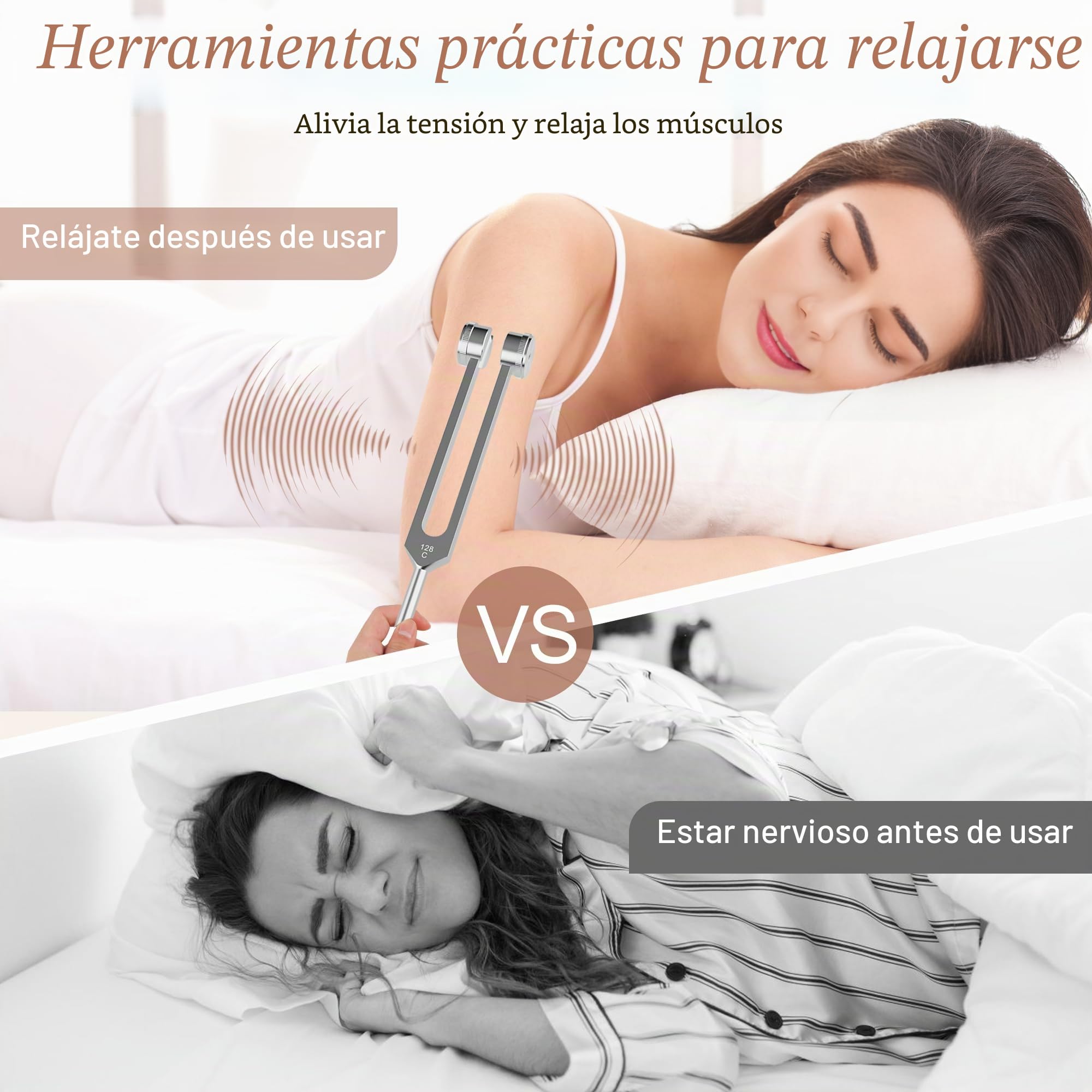 Juego de 6 diapasones de 128 Hz, 256 Hz, 512 Hz, 1024 Hz, 2048 Hz, 4096 Hz, diapasones de chakra para yoga, meditación, equilibrio de chakras, relajación (con martillo)