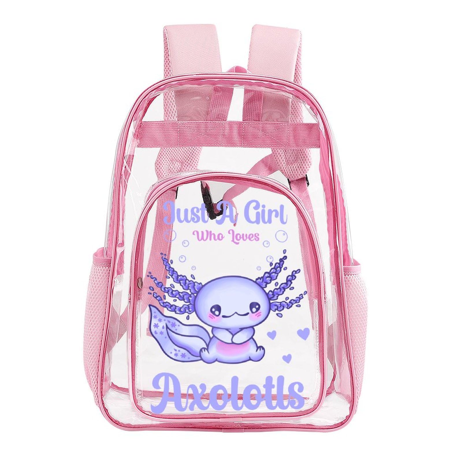 ZCJB-WSRY Axolotl Clear Backpack Heavy Duty for Girls Kids Boys Women Men - Large Cute PVC Axolotls Theme Printing Transparent Backpacks for Schools