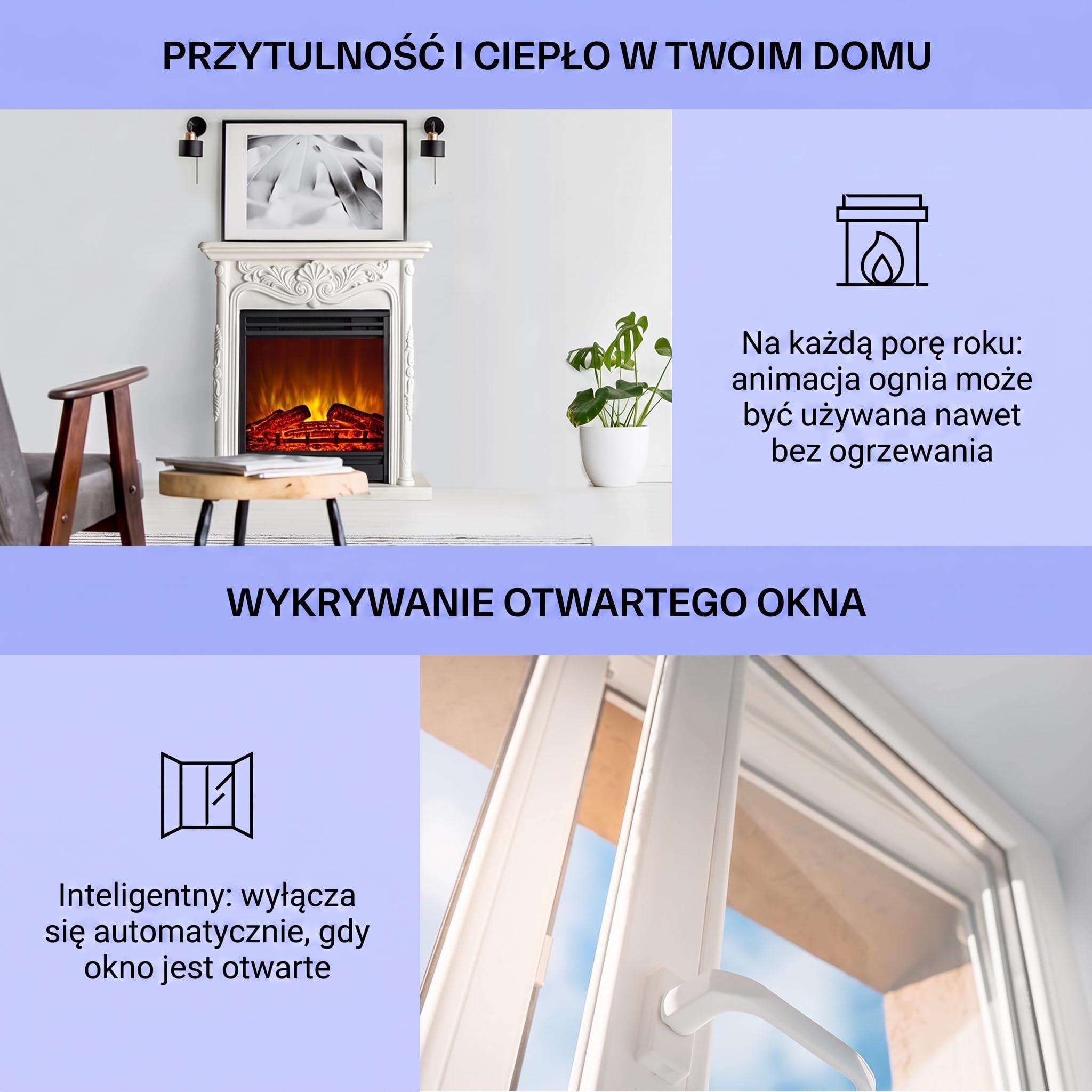 Klarstein Kominek dekoracyjny z płomieniami LED, Kominek elektryczny z ogrzewaniem, 1800W elektryczny, ścienny z pilotem i timerem, Kominki elektryczne z obudową z MDF