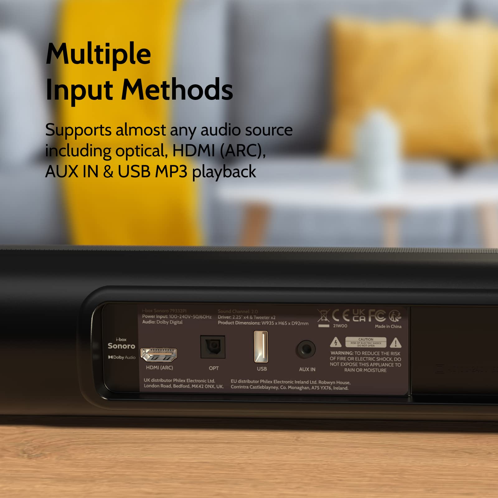 i-box Sound Bar per TV, Dolby Audio, Sistema Soundbar TV potente da 60 W con suono surround, Bluetooth 5.0, HDMI (ARC), ingresso AUX, ingresso USB, telecomando - 3D Sound EQ Full Audio CEC