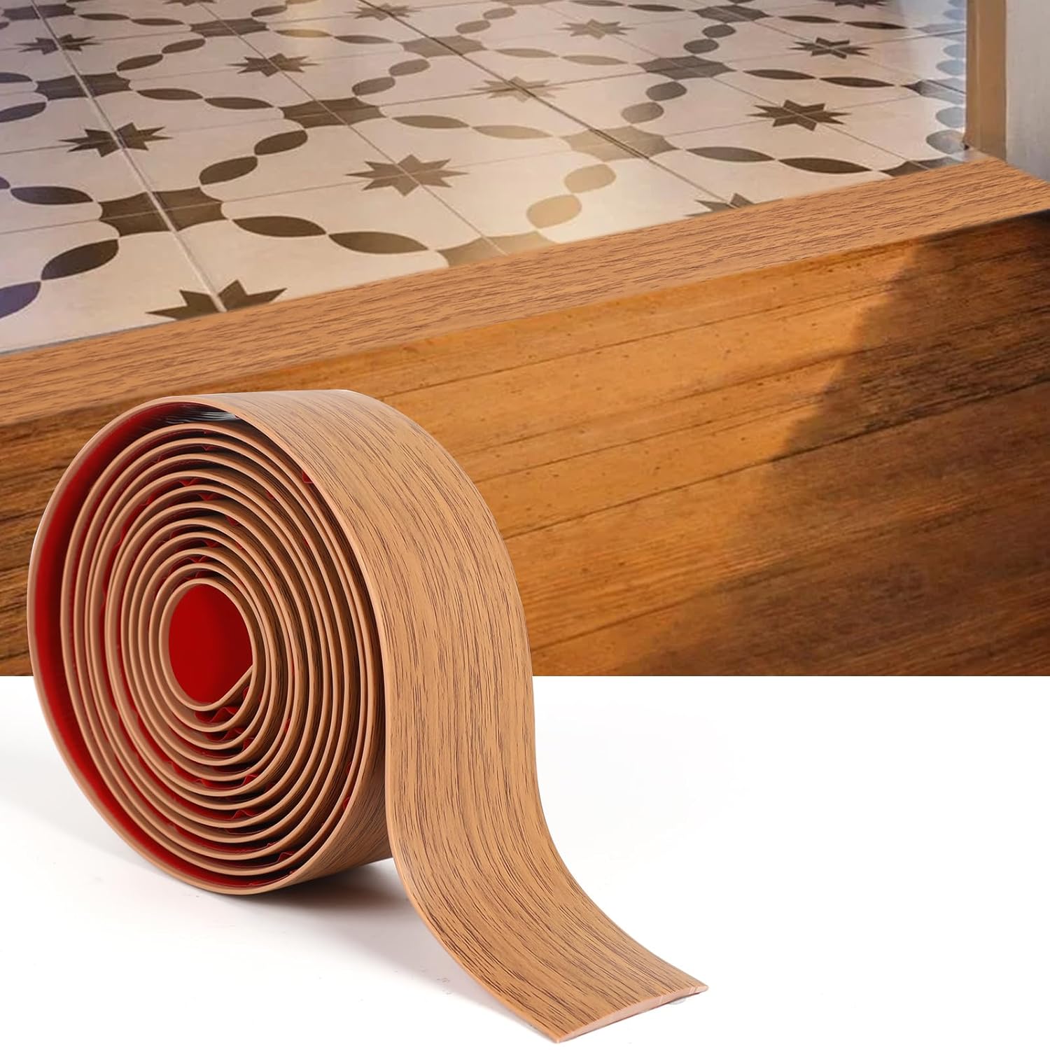 2” x 10Ft Self Adhesive Floor Transition Strip, Laminate Vinyl Flooring Transition Strip for Joining Floor Gaps, Carpet Threshold, Doorway Transitions, Threshold Cover, Floor Tiles- Brown Wood Grain