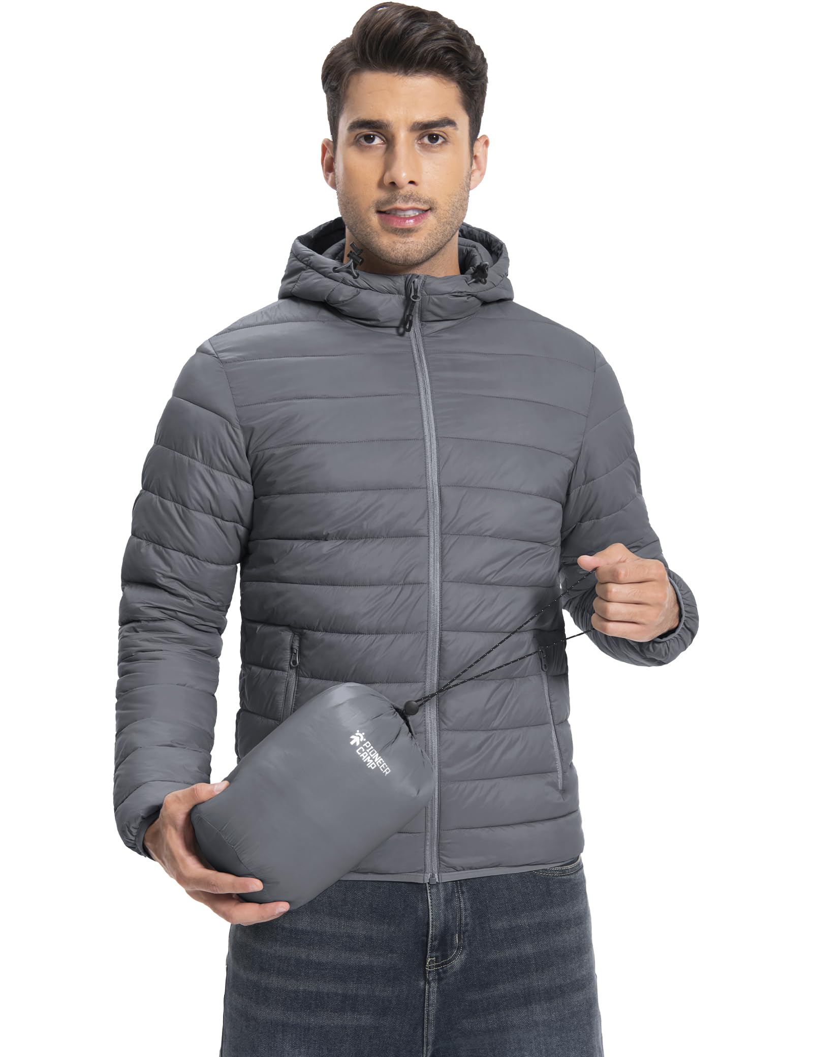 Herren Steppjacke Leichte Daunenjacken Winterjacke Übergangsjacke Outdoorjacke mit Kapuze und 6 Taschen