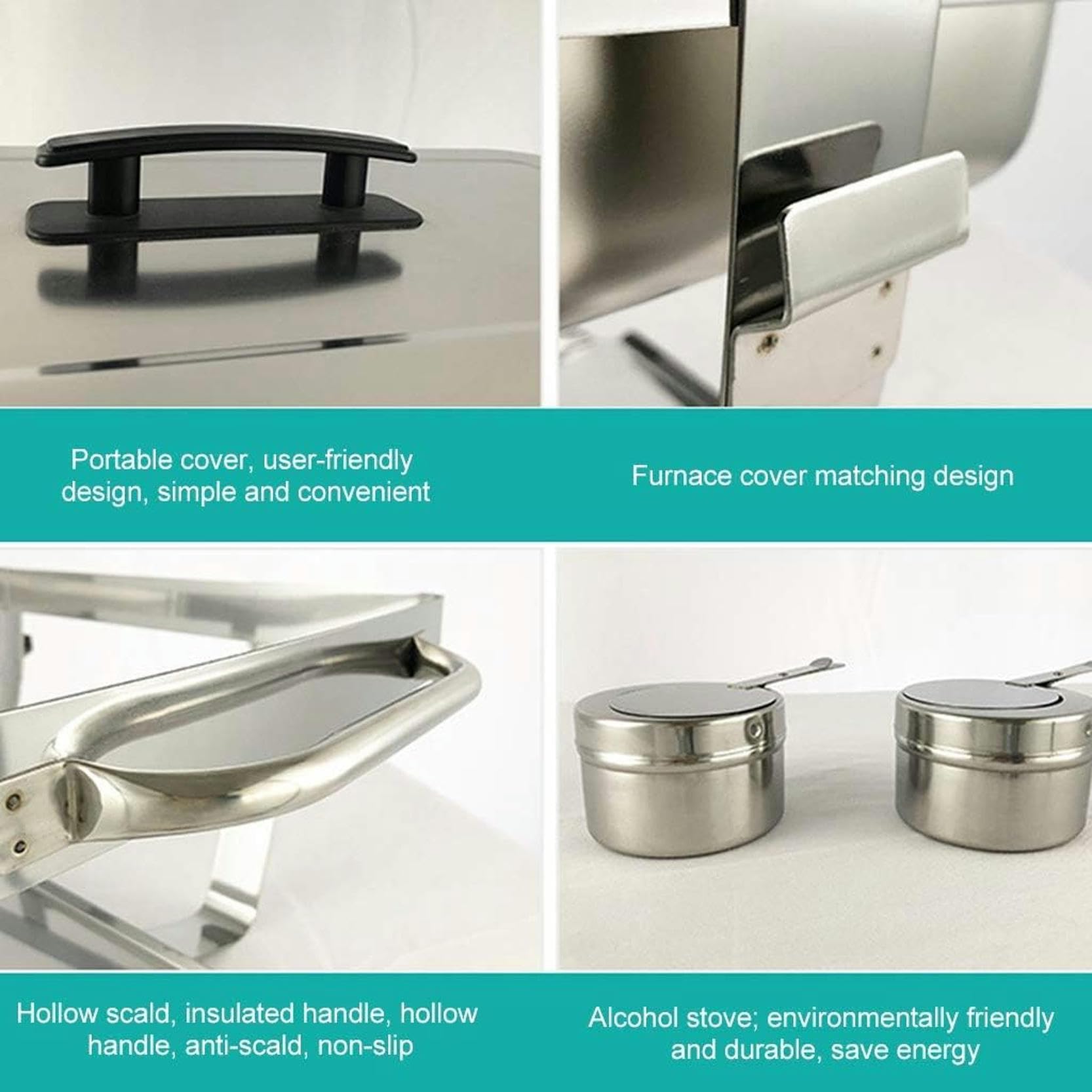 Juegos de Chafing Dish de Acero Inoxidable, Juego de Chafing Dish Calentador de Alimentos Buffet Calentador de Alimentos de Acero Inoxidable Plato de Buffet Sartén para Catering, para Catering Buffet