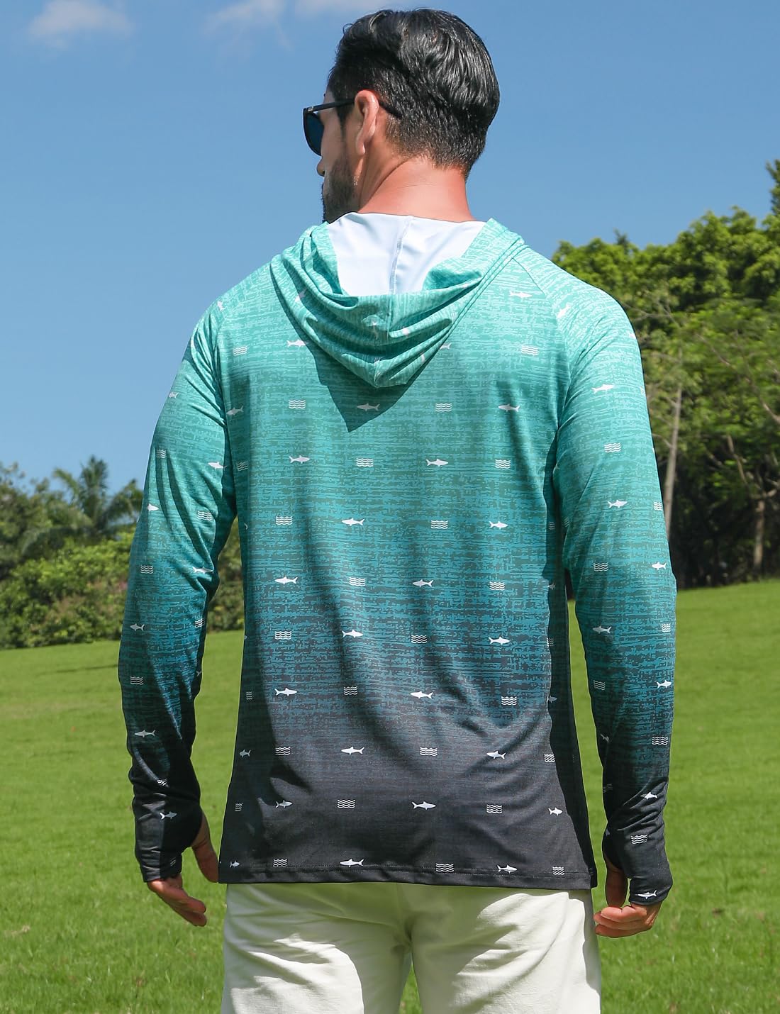 iCKER Sudadera con capucha para hombre, protección solar UPF 50+, camiseta de manga larga, protección UV, pesca, senderismo, natación, correr