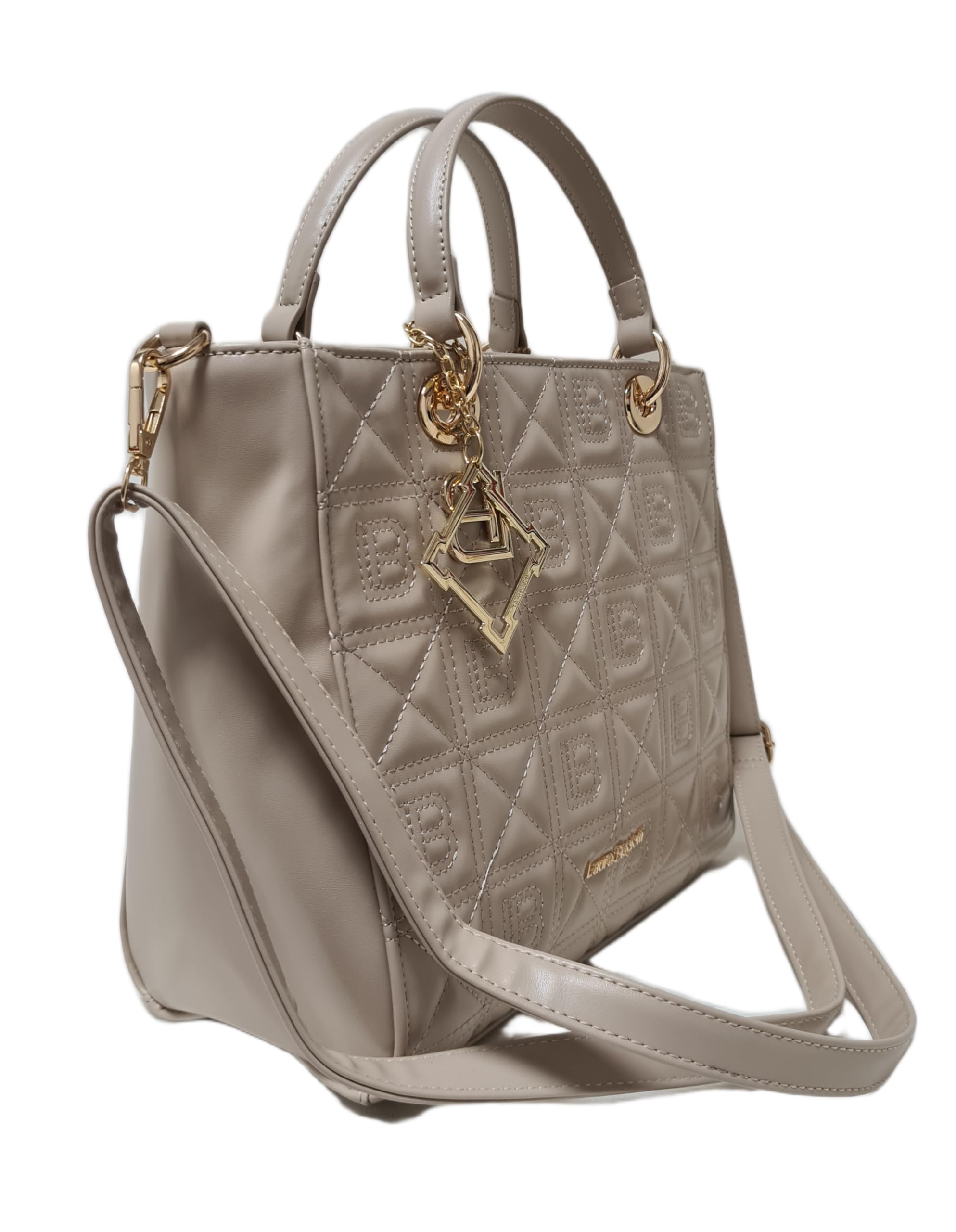 Laura Biagiotti Bolso de mano y bandolera línea Odaly, piel sintética acolchada en la parte delantera, con logotipo LB, dimensiones 28 x 25 x 14 cm Art: LB26S-116-1 (natural) | Ligera