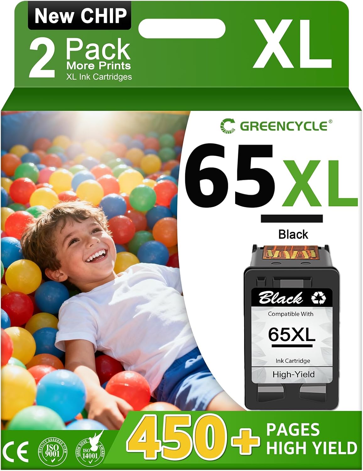 65XL 65 Black Ink Cartridge Compatible for HP Ink 65 for HP65 XL 65XL Black Ink Cartridge for HP Printers Envy 5000 5055 5058 5052 5014 DeskJet 3755 3772 3720 2622 2680 DeskJet 3720-2 Pack