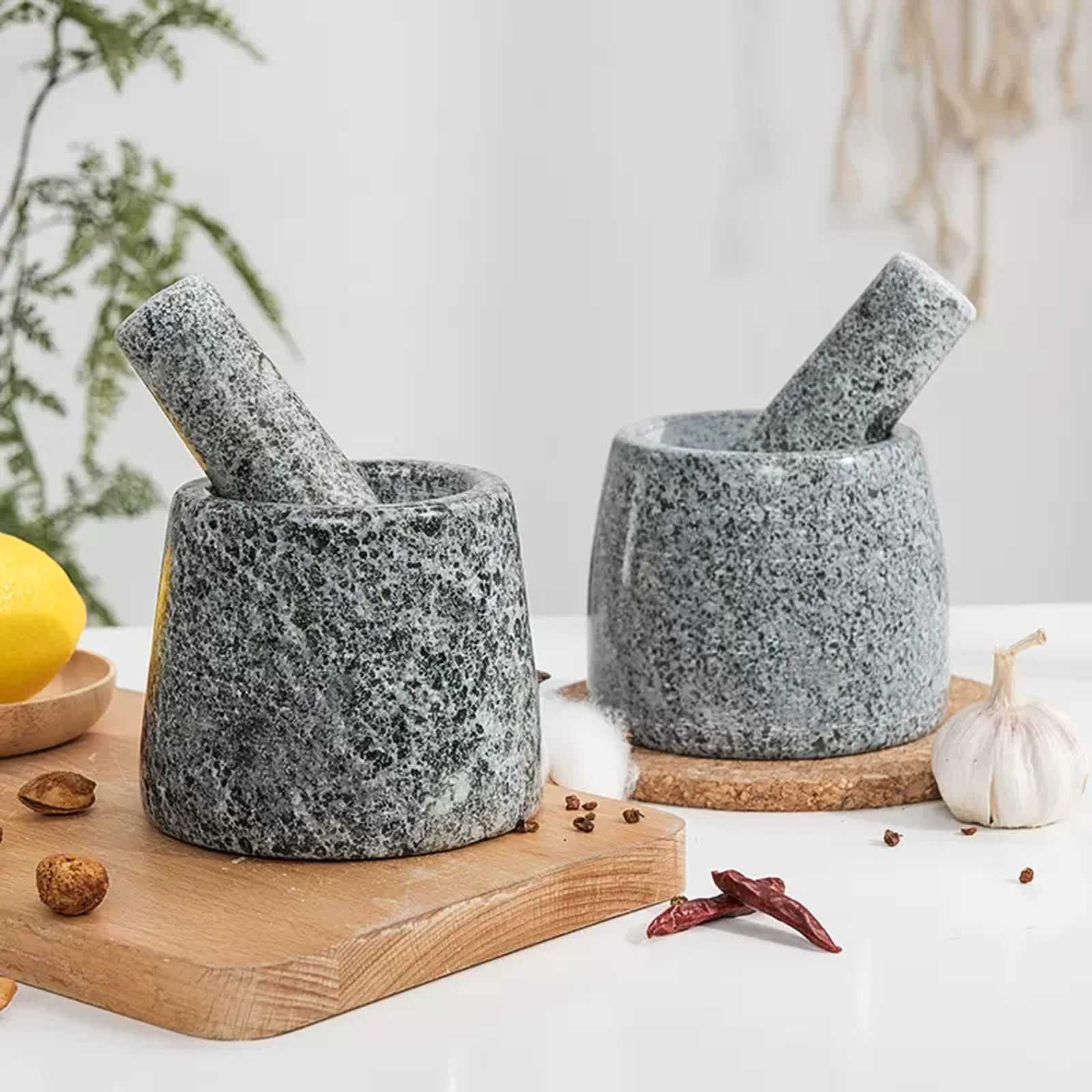 Prensa de ajos de acero inoxidable Hermoso juego de mortero y mortero de granito, 4,9 pulgadas, molinillo for especias y semillas, moler, triturar y machacar especias, nueces, for guacamole, salsa de