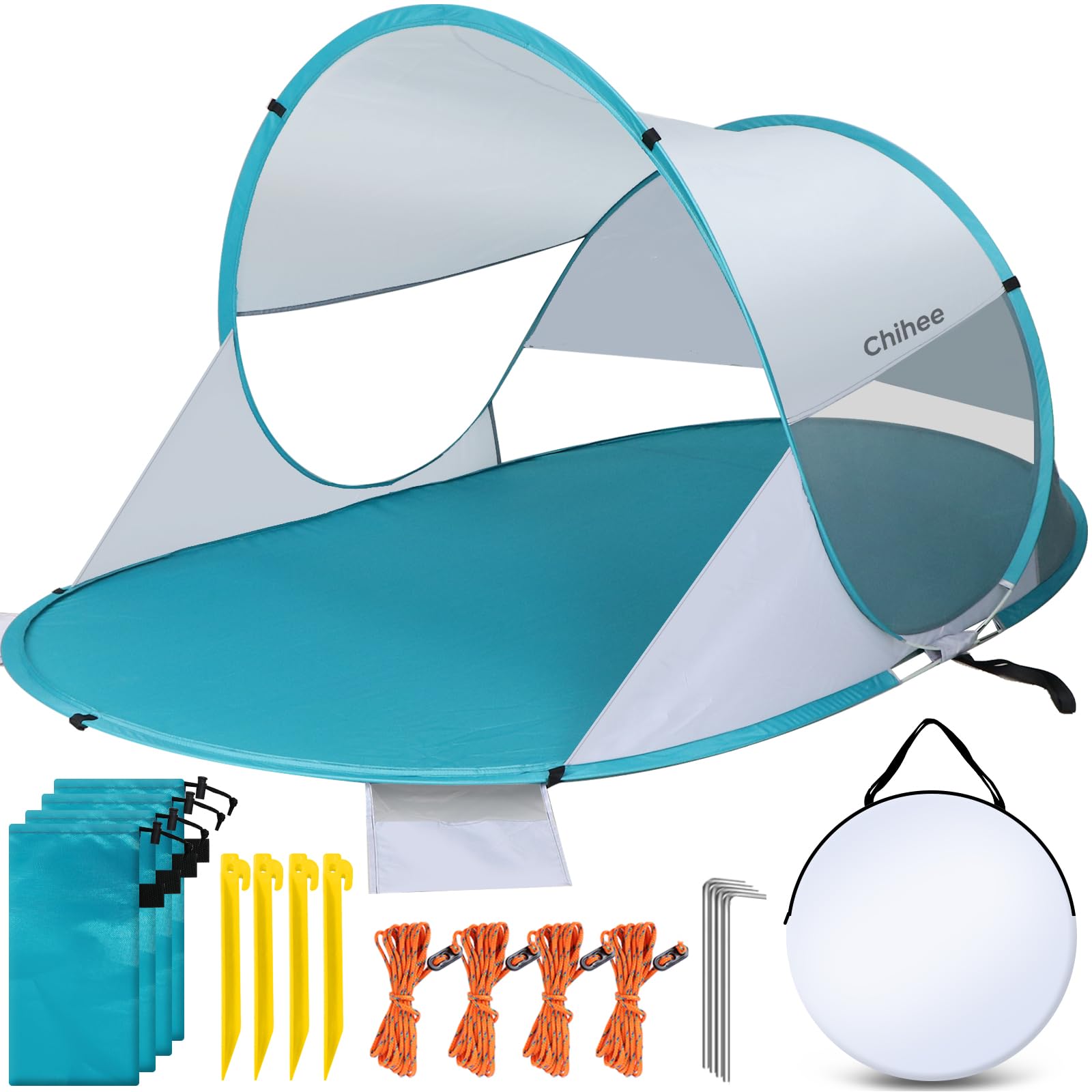 Chihee Tienda de Playa emergente para Acampar con protección Solar y protección UV Tejido Recubierto de Plata Malla Transpirable Bolsas de Arena adicionales fácil de Montar Toldo portátil la Playa