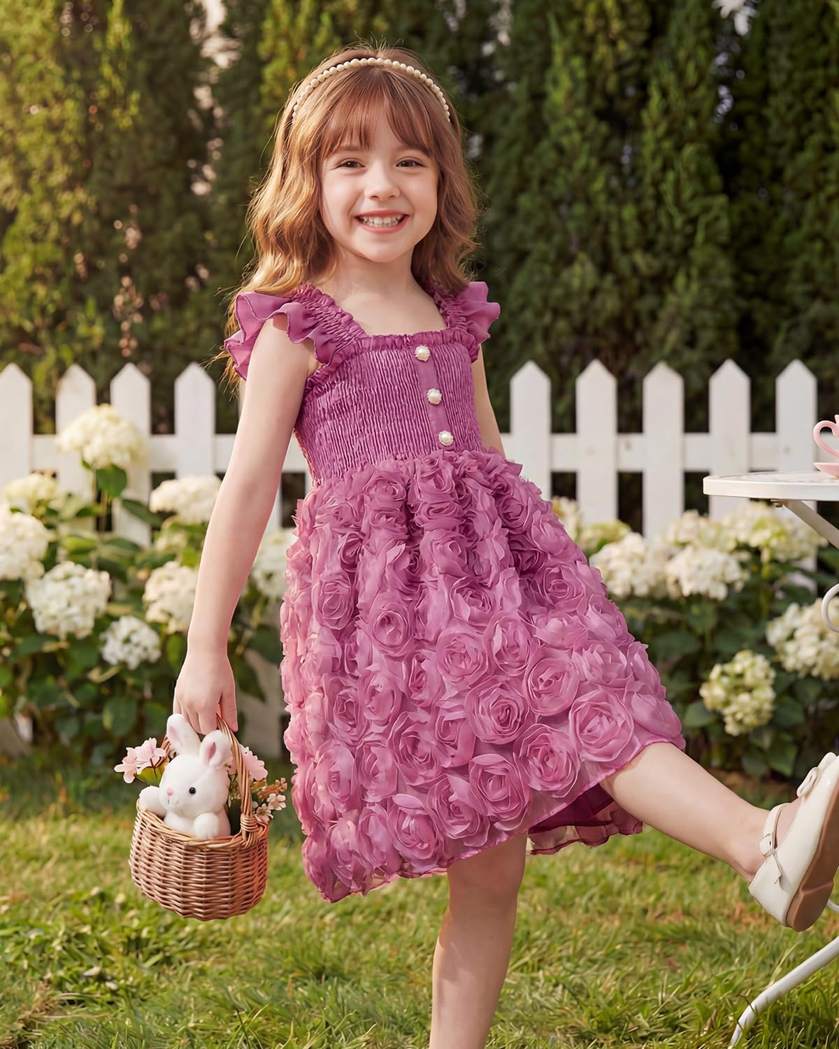 JiAmy Abito da principessa 3D, linea ad A, per bambini, senza maniche, con volant, spalline e vita elasticizzata, in tulle, per compleanno, matrimonio, per 2-8 anni