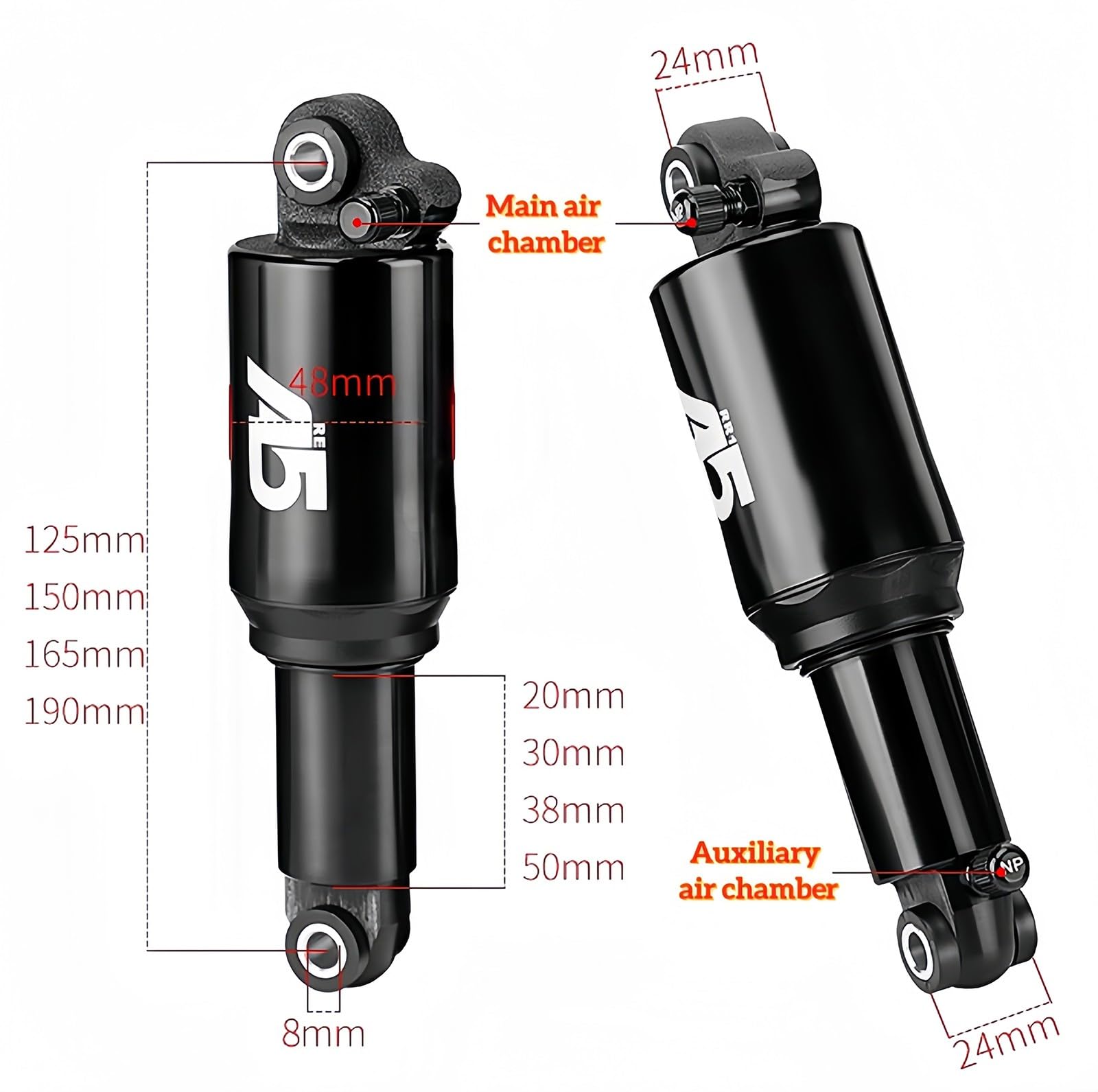 Amortiguador Trasero De Presión De Aire para Bicicleta De Montaña, 125/150/165/190 Mm, Vejiga Trasera para Bicicleta De Montaña, Amortiguador Plegable para Bicicleta De Montaña