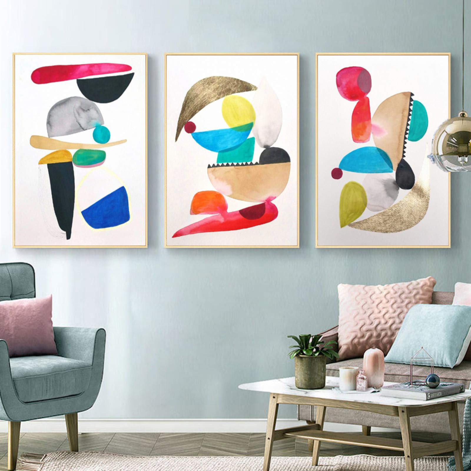 Amazon｜北欧のキャンバス絵画水彩抽象ブロックアートポスターと