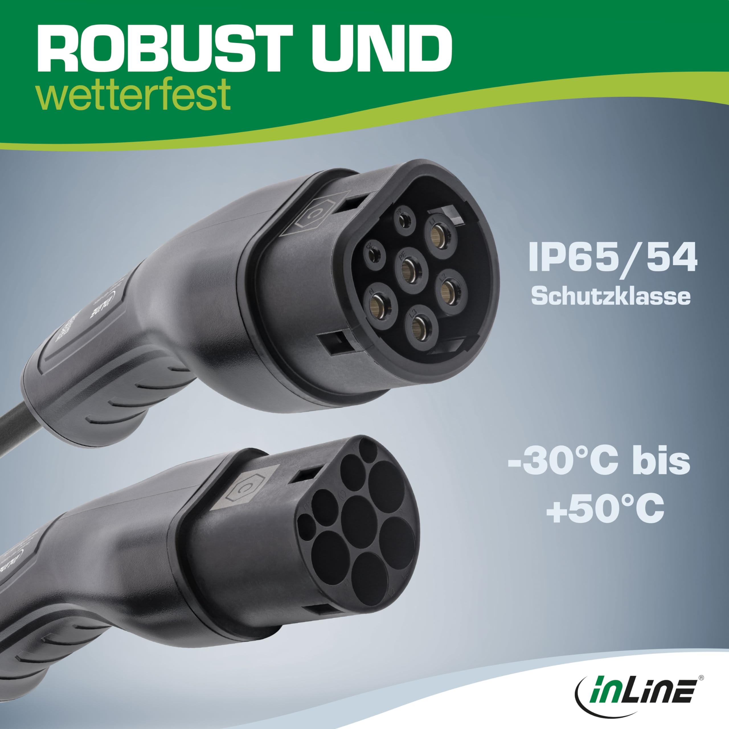 InLine EV 16277S - Cavo di ricarica a spirale per auto elettrica, 7,5 m, tipo 2 EN 62196, con custodia, 11 KW MAX./7,4 KW/3,7 KW, 16A, 3 fasi, compatibile con modelli come i3, iX, ID.3, ID.4 e altri,