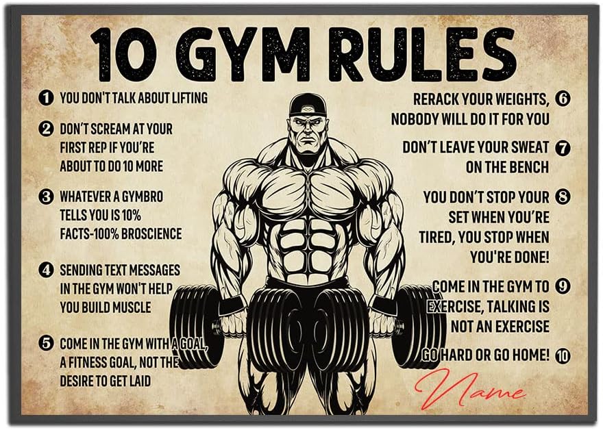 Personalized 10 Gym Rules Poster Gift for Gymer Fitness