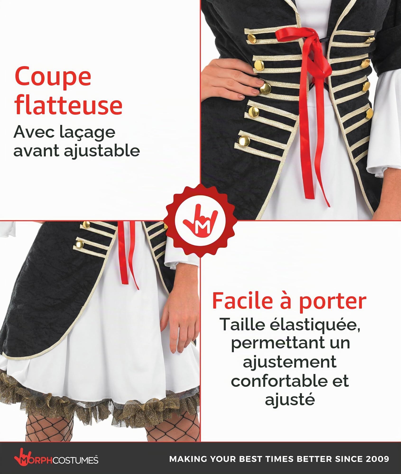Fun Shack Deguisement Pirate Femme, Costume Flibustier Halloween Femme | Veste, Robe Noire & Chapeau, Look Flibustière Élégant, Parfait pour Halloween, Idéal pour se Déguiser