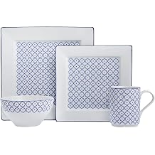 Porland Blue Passion 4 Piece Place Setting, included 10.61 Dinner Plate, 8.66 Salad/Dessert Plate, 5.5 Bowl, and 11.66 oz Mug Pattern 4 ...
