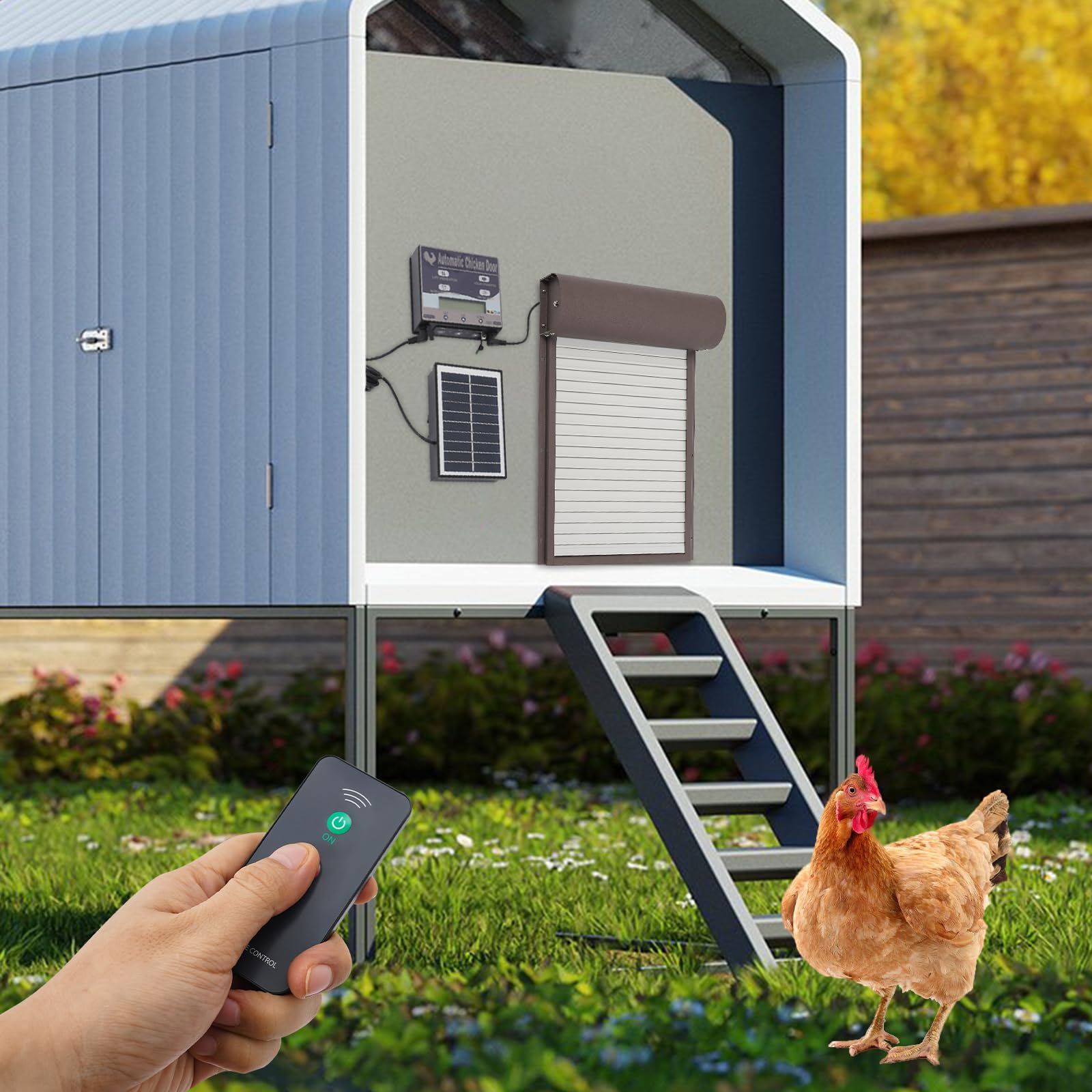 Hühnerklappe Automatisch Solar Batterie Groß Automatische Hühnerklappe Upgrade-Größe - Elektrische hühnertür mit Timer und Lichtsensor (Dunkelbraun)