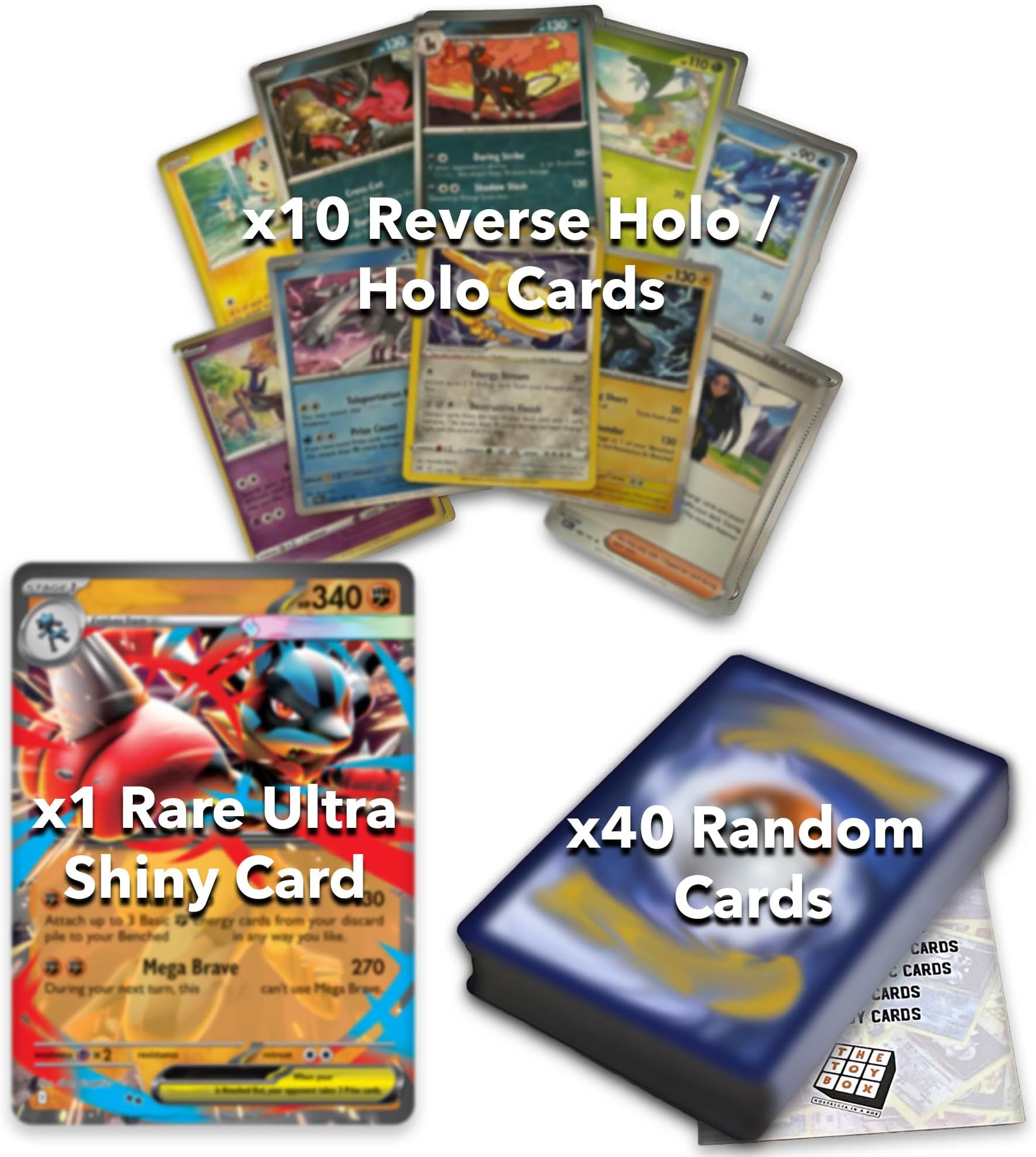 The Toy Box Ultimate Shiny Card Bundle - 50 Random Cards Guaranteed 10 Holos + 1 Ultra Rare, Compatible With Pokemon TCG