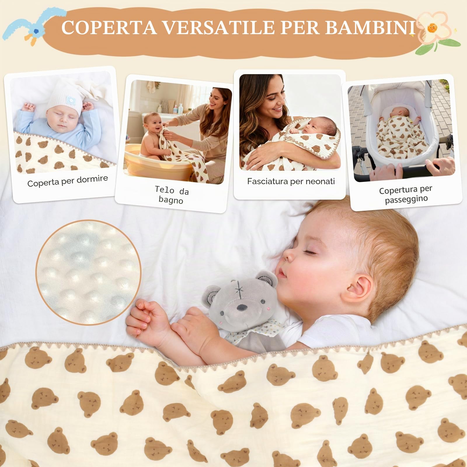 Topsky Regalo neonato, set regalo per ragazzi e ragazze, libro sensoriale, coperta, calzini fasciatoio, sonaglio, bavaglini, biglietti miliari, regalo per nascita, baby shower