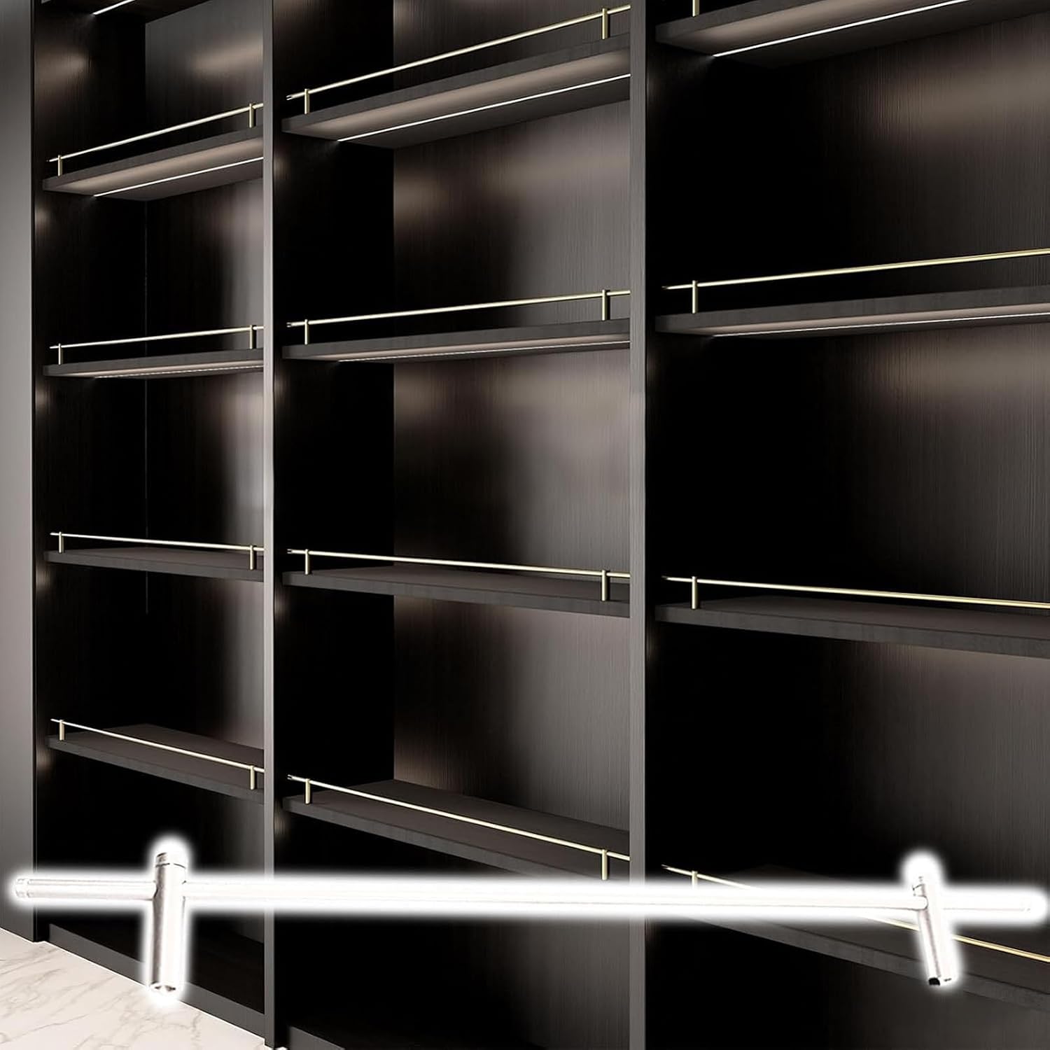 Customizable White Aluminum Shoe Rack & Bookcase Fence Set - 5 Pack, 32in Guardrail for Entryways & Closets, Prevents Items from Falling, Versatile Decorative P
