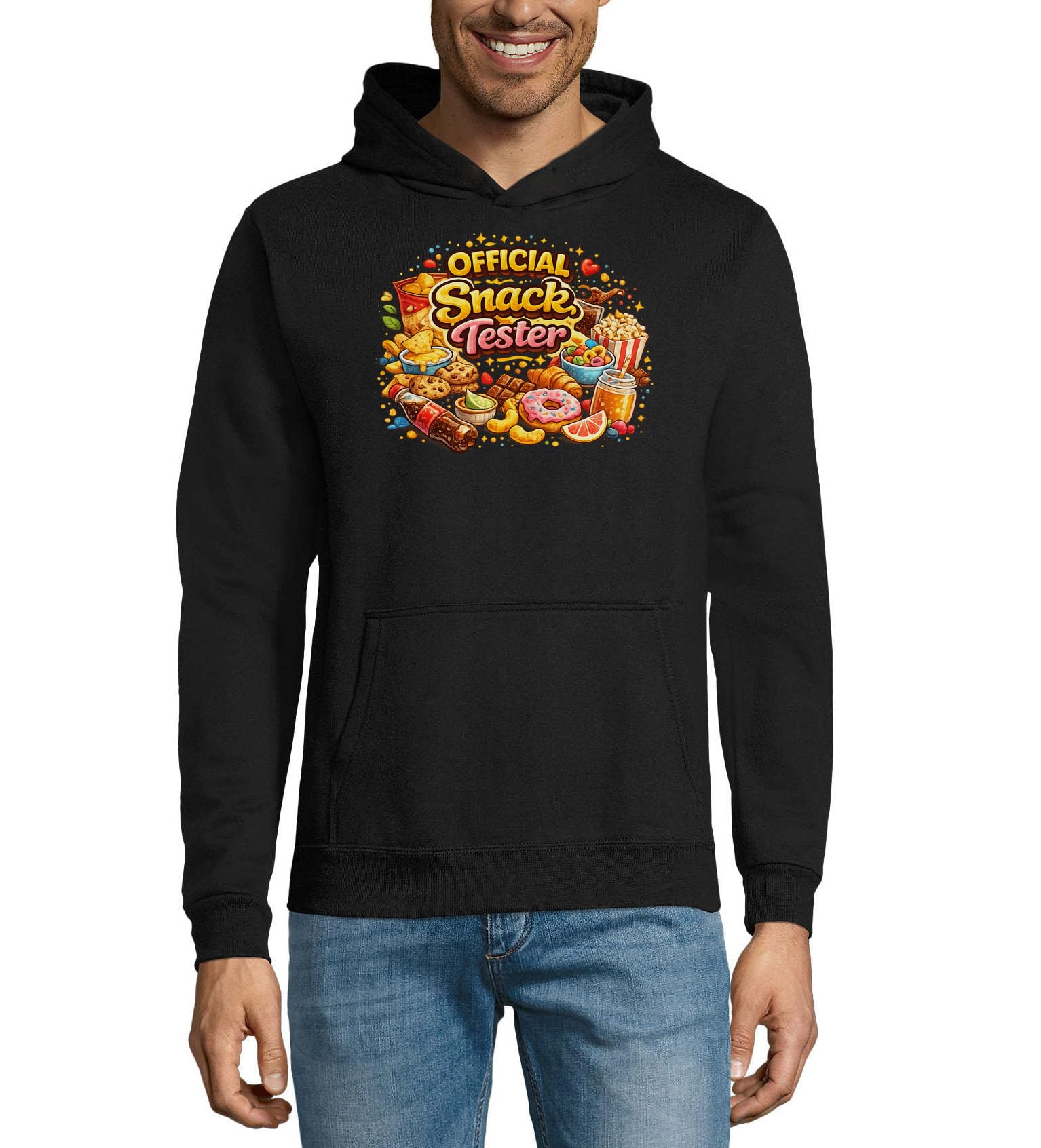Zabawny i pyszny wzór miłośnika przekąsek unisex mieszanka bawełny bluza z kapturem bluza z kapturem czarna