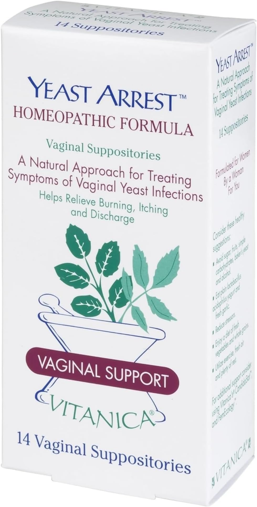 Vitanica, Yeast Arrest, Vaginal Support, 14 Vaginal Suppositories
