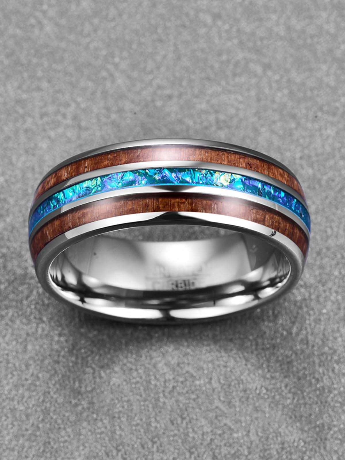 Vakki 8mm Herren Trauringe 8mm aus Wolframkarbid, Unisex Ring mit Meteoritenimitat und Holz Größe 54.4(17.3)-67.2(21.4)