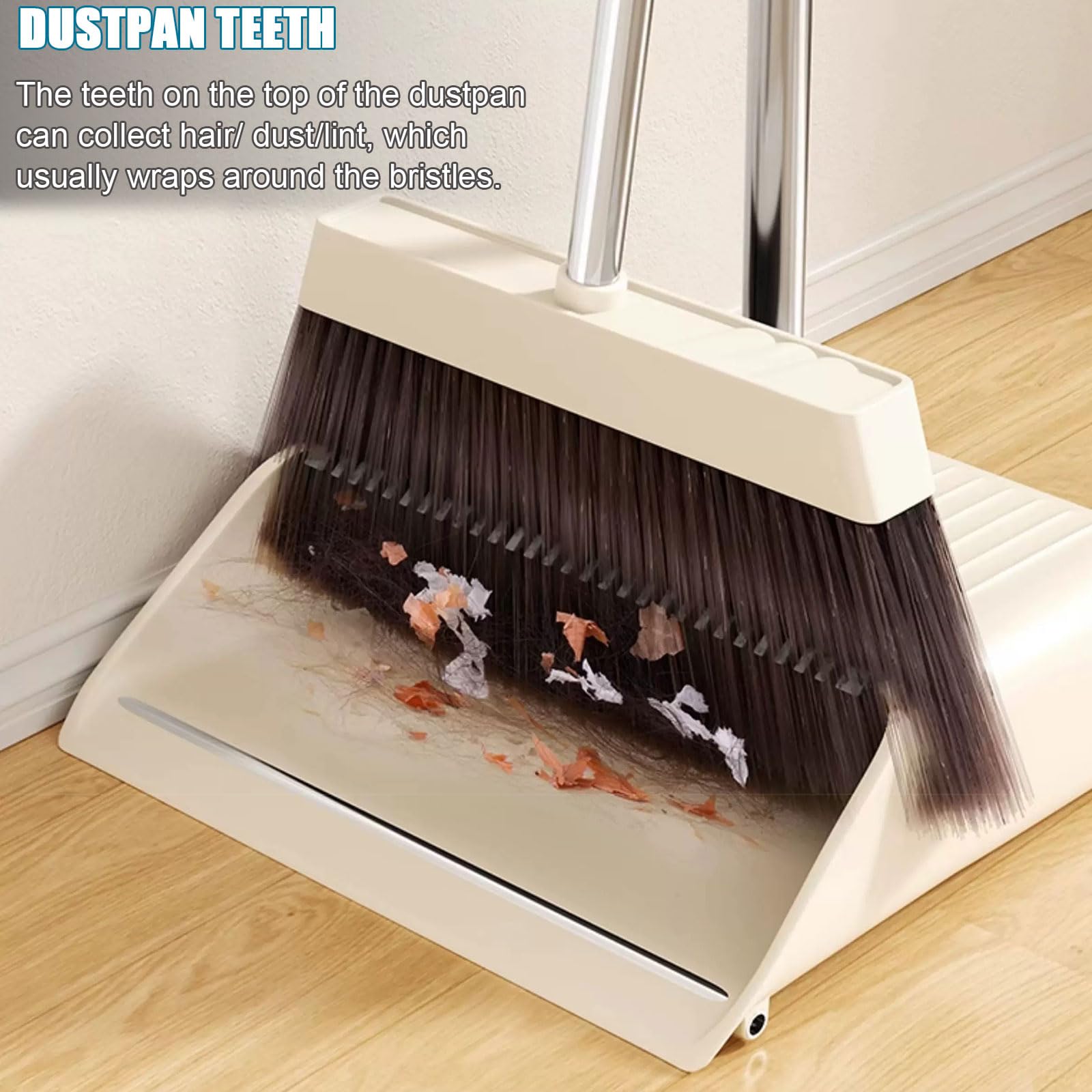 Set Combinato Scopa e Paletta per la casa, Scopa dal Design ad Angolo e Paletta per la Spazzatura Verticale con Denti a Pettine per la Sala, la Cucina, l'ingresso dell'ufficio,Bianca