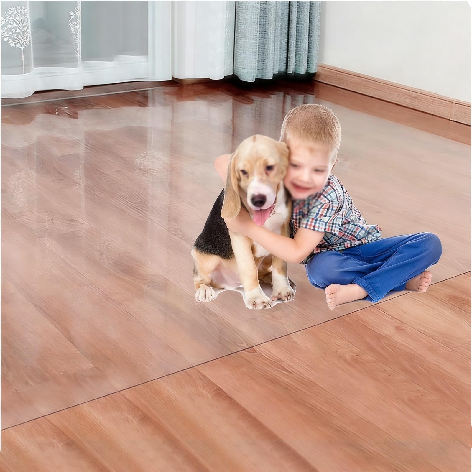 Transparente Läufermatte, „Rutschfester, transparenter Vinyl-Bodenläufer 12 Fuß – 2 x 12 Fuß großer Teppichschutz für Hartholzböden, Eingangsbereich und Wohnzimmer, zuschneidbare Kunststoff-