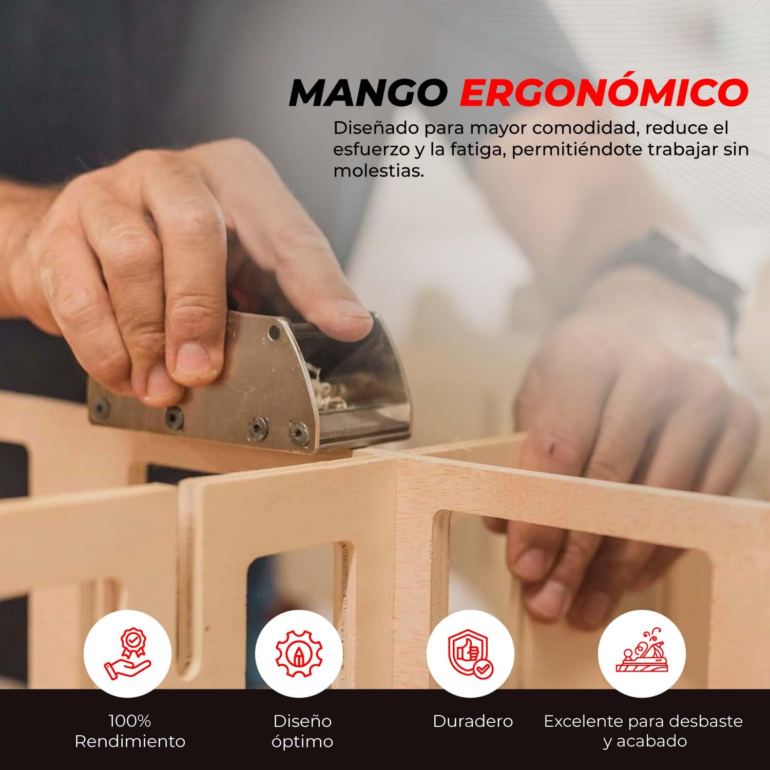 RALI 105 EVOLUTION N: Cepillo de palma sin afilado con 4 cuchillas reversibles | Cepillo manual para carpinteros | Ajustes fáciles de la profundidad de corte y del contrahierro | Siempre operativo