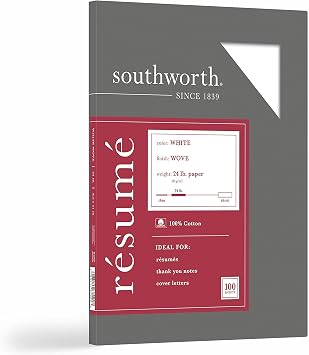 Southworth R14CF 100% Cotton Resume Paper White 24 lbs. Wove 8-1/2 x 11, 100/Box