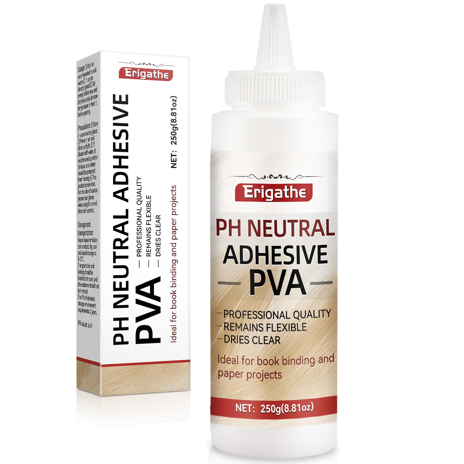 8.81oz PVA Book Glue, Neutral PH PVA Adhesive, Acid-Free, All-Purpose, Dries Clear and Remains Flexible, Used for Bookbinding and Repair, Framing,