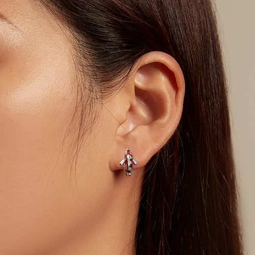 Miniatura 3 de Sterling Silver Earrings VOROCO Cubic Zirconia White Gold Plated Colorful Huggie Small Hoop Earrings, Cute Butterfly Cat Hypoallergenic Earring For