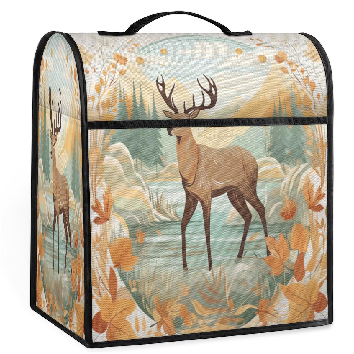 Coffee Maker Cover Autumn Leaf Deer Kitchen Appliance Covers Small Appliance Covers Blender Cover Juicer Cover Dust Covers for Kitchen Appliances with Top Handle and Pockets,Washable,C160