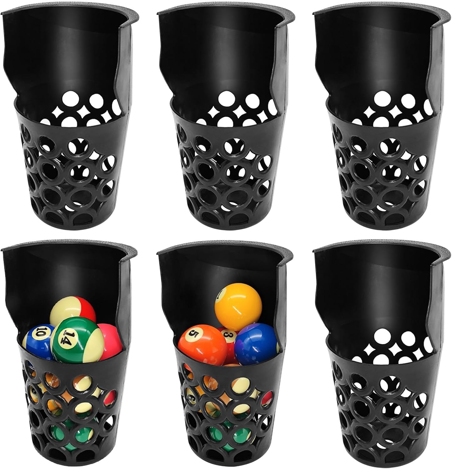 Pool Table Pockets Replacement Set of 6, Large Capacity Plastic Web Billiard Table Pockets, Black 5.3”x9.6” Fits Standard Billiard Tables
