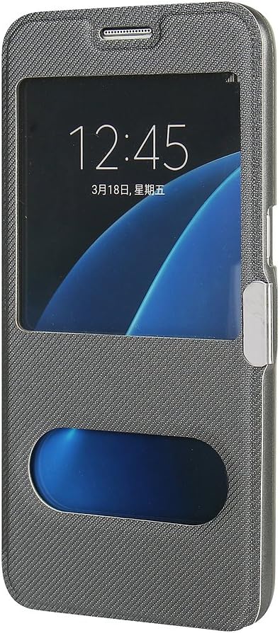 S7 Case, Galaxy S7 Case, MTRONX Dual Window View Magnetic Closure Twill PU Leather Ultra Folio Flip Slim Case Cover for Samsung Galaxy S7 - Gray(MG2-GY)