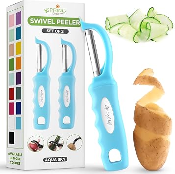 Spring Chef Swivel Potato Peeler with Soft Grip Handle, Set of 2, Aqua Sky