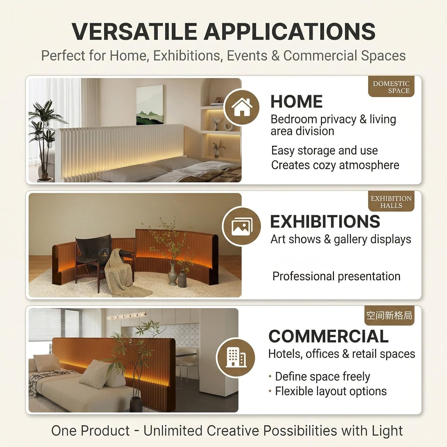 Paper Room Divider Features LED Lights Can Be Freely Bent Into Any Shape Honeycomb Structure Sturdy and Wobble-Free Lightweight and Easy to Carry(Brown,75x21.5x100-200cm)