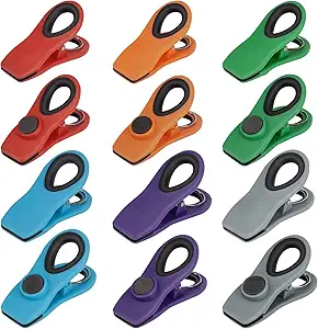 TACGEA Chip Clips, Magnetic Bag Clips with Air Tight Seal for Food Storage, 12 Pieces, Multicolor