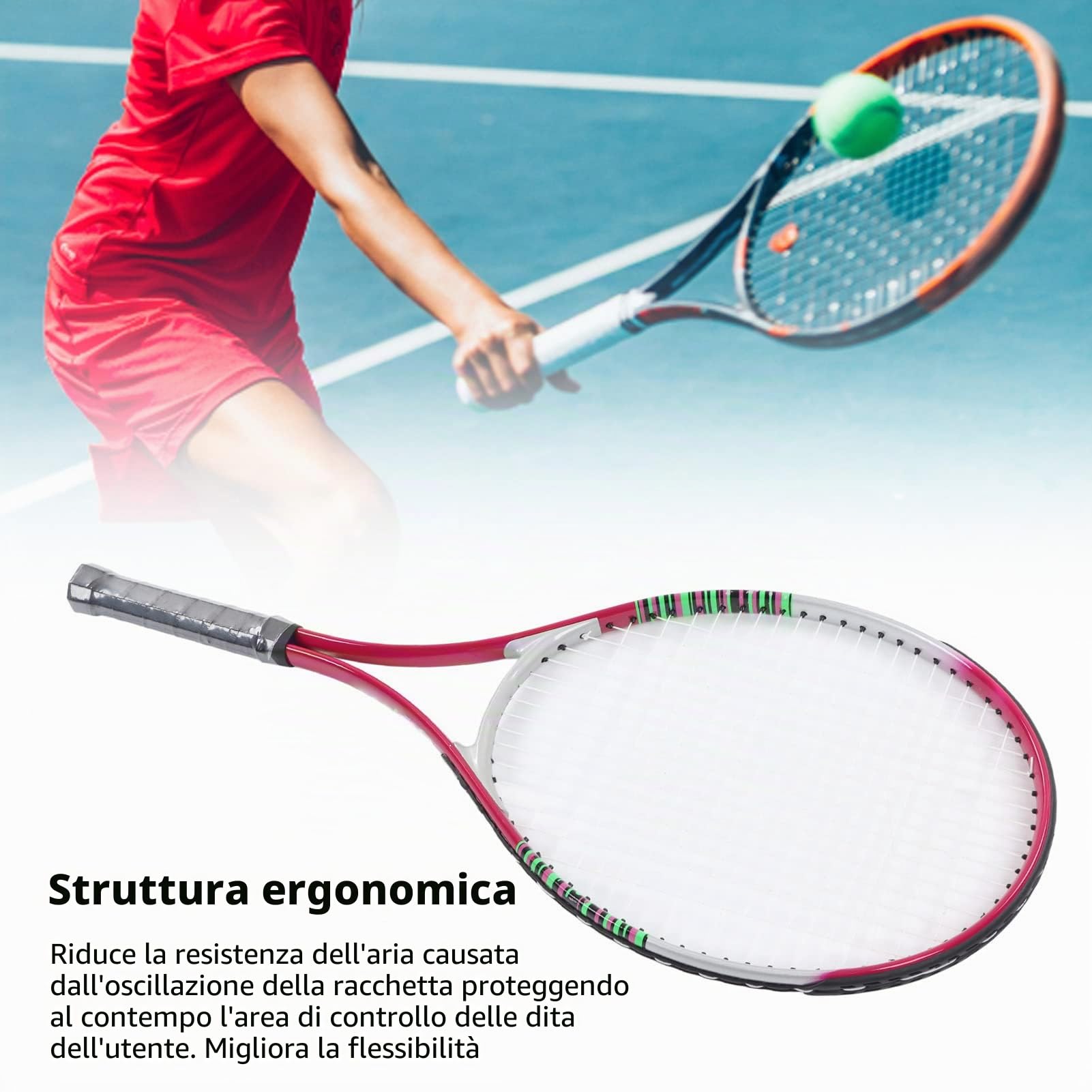 Racchetta da Tennis, Professionale in Lega di Alluminio con Telaio Diviso 27 Pollici per Adulti Allenamento Intermedio e Principianti