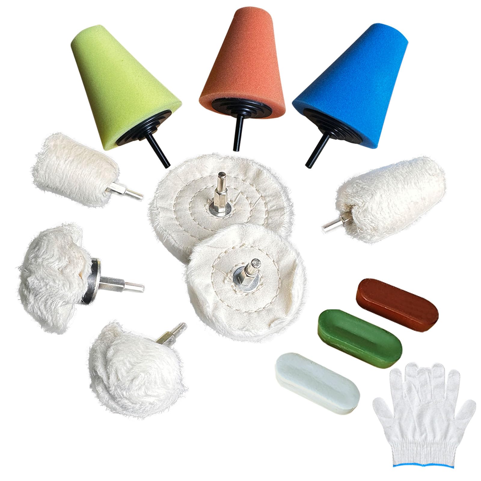 Neeki 12-Pcs Polishing and Buffing Kit, Includes 1/4" Shank Drill Buffing Wheels, Polishing Compound, and Sponge Pads for Metal, Wood, Plastic, and