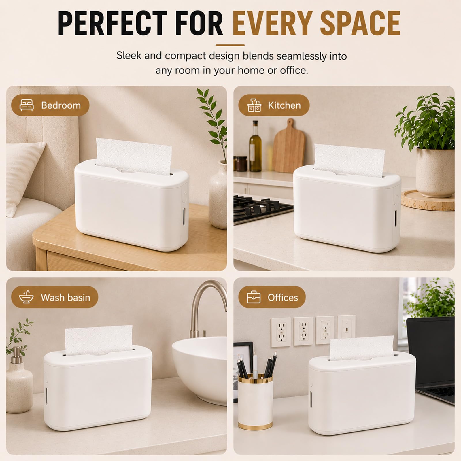 Dispensador de toallas de papel para encimera, dispensador de toallas de mano multipliegue blanco para dormitorio, baño, cocina, inodoro (blanco)