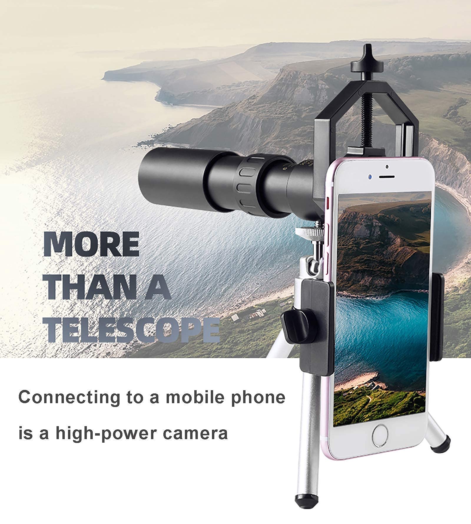 Télescope monoculaire Zoom téléobjectif Cadeau, Jumelles 10-100X32Mm pour Adultes, monoculaire de Vision Nocturne à Faible luminosité avec trépied pour Smartphone pour l'observation des Oiseaux