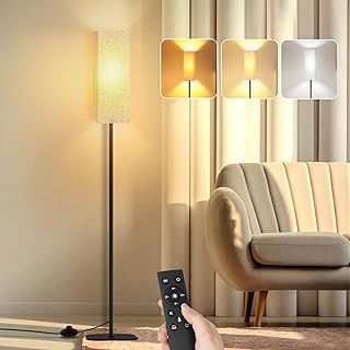 Floor Lamps for Living Room with Remote, Standing Lamp for Bedroom with 12W LED Bulb | Dimmable 3 Color Temperatures | 2700-6500K, Tall lamp for Reading Office Linen Shade Boho
