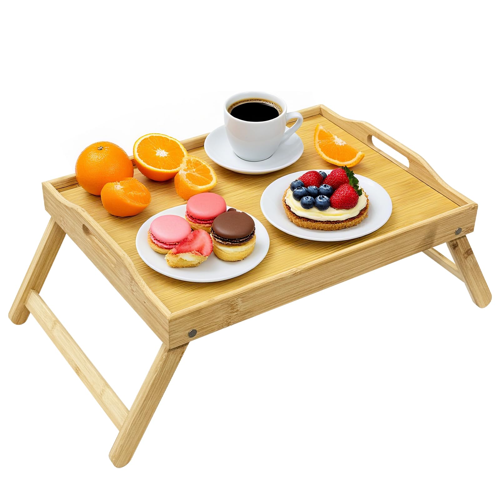 ZHONYEE Bamboo Bed Tray Table with Foldable Legs & Handles - Ideal Breakfast Tray for Sofa & Bed, Perfect for Eating Working Snacking and Laptops - Natural