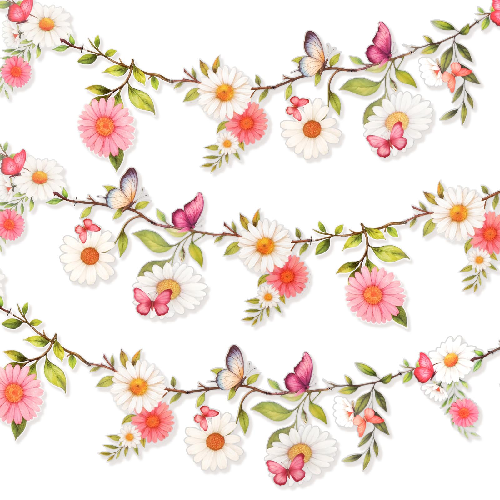 BLMHTWO 2PCS Flower Banner, Wildflower Garland for Enchanted Garden Theme Reusable Floral Banner Waterproof Garden Party Decorations for Wedding Backdrop Birthday Tea Supplies