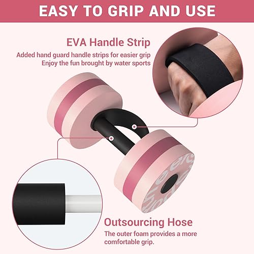 Miniatura 3 de Sportneer Juego de 2 mancuernas de ejercicio acuático, pesas aeróbicas, juego de 2 pesas de espuma EVA, juego de mancuernas de piscina para gimnasia