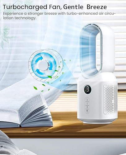 Miniatura 2 de let'me Ventilador de escritorio, ventilador oscilante de 106° para interiores, ventilador sin aspas con 3 velocidades, ventilador de oficina pequeño