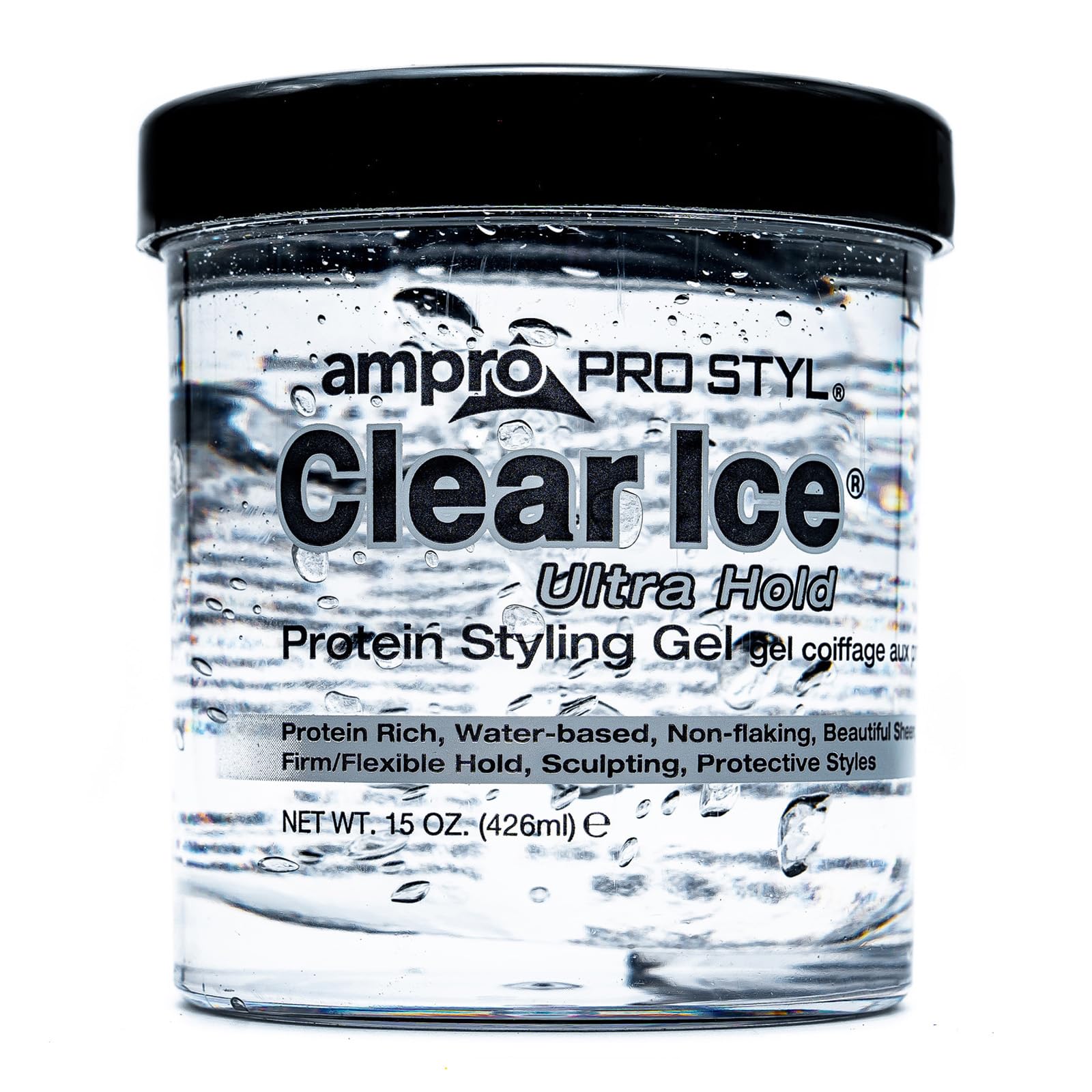 AmPro Pro Styl Clear Ice Styling Gel - Protects and Strengthens Your Strands - Non-Flaking, Alcohol Free, Vegan Formula - Flexible, Touchable Hold for