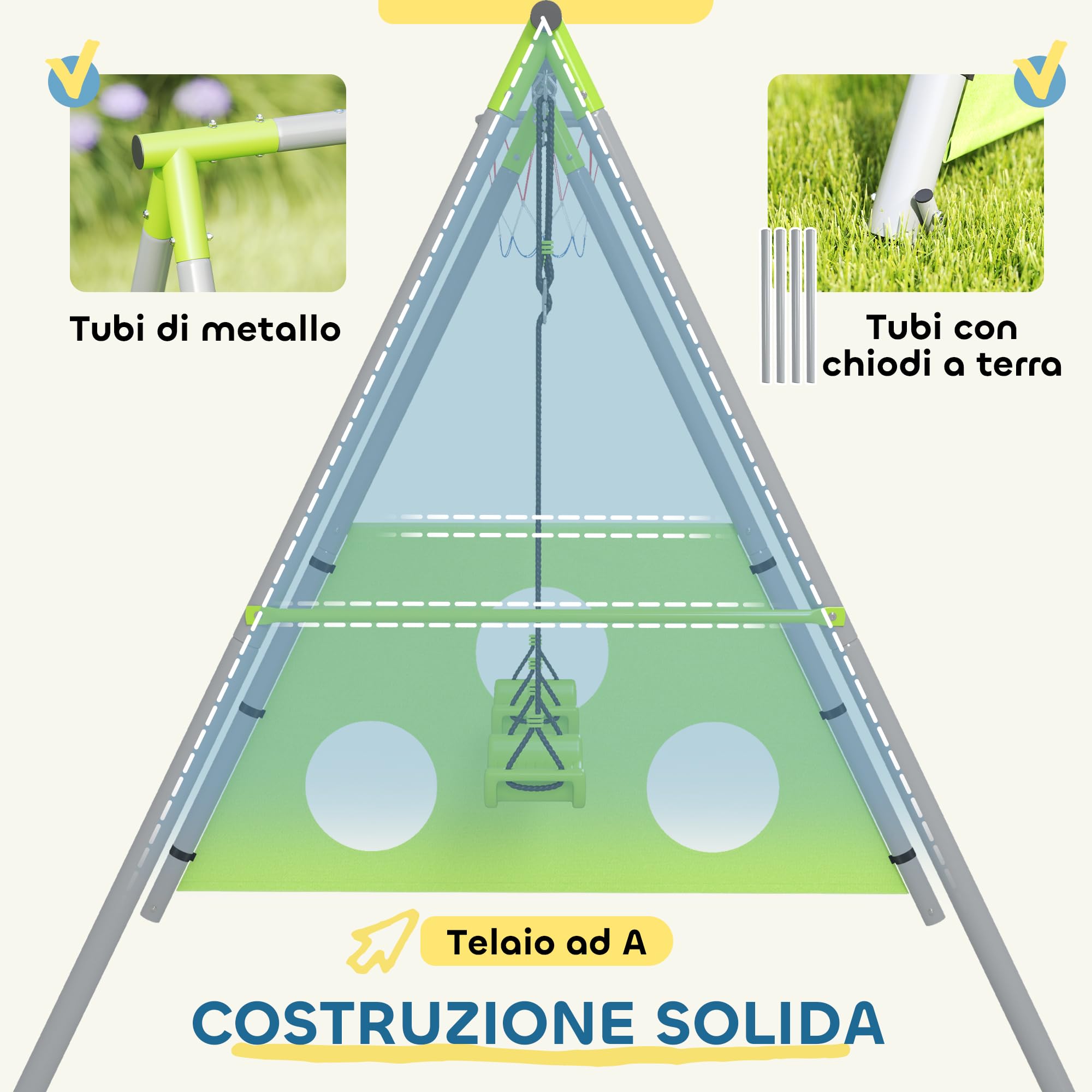 AIYAPLAY Set Altalena da Giardino per Bambini 3 in 1 con Altalena per Bambini, Canestro da Basket e Porta da Calcio, Gioco per Bambini 3-8 Anni con Telaio ad A in Metallo per Uso Esterno, Carico 90kg